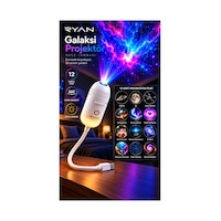 Usb Galaksi Projektör Led Gece Lambası 360 Ayarlanabilir 12 Filmli 2 Si 1 Arada Ambiyans Işık Beyaz