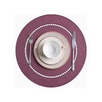 Nakışlı Deri Amerikan Servis 2'li Set Çift Taraflı Yuvarlak Supla 42x42 Cm Bianca Bordo Nakışlı Deri Amerikan Servis 2'li Set Çift Taraflı Yuvarlak Supla 42x42 Cm Bianca Bordo