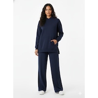 Soft&Basic Kapüşonlu Yanları Çıt Çıt Detaylı Sweatshirt Ve Nervürlü Pantolon Alt Üst Takım Lacivert Soft&Basic Kapüşonlu Yanları Çıt Çıt Detaylı Sweatshirt Ve Nervürlü Pantolon Alt Üst Takım Lacivert