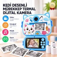BLUE-5 Anında Baskılı Çocuk Fotoğraf Makinesi ,kedi Desenli, Mürekkepsiz Termal Baskılı Dijital Kamera -1803 BLUE-5 Anında Baskılı Çocuk Fotoğraf Makinesi ,kedi Desenli, Mürekkepsiz Termal Baskılı Dijital Kamera -1803