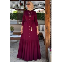 Rabia Şamlı Süreyya Gömlek Elbise Bordo Normal Rabia Şamlı Süreyya Gömlek Elbise Bordo Normal