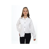 Toontoy Kız Çocuk Regular Fit Asimetrik Kalıp Düşük Omuz Uzun Kollu Basic Poplin Gömlek - Tek Cepli Beyaz Toontoy Kız Çocuk Regular Fit Asimetrik Kalıp Düşük Omuz Uzun Kollu Basic Poplin Gömlek - Tek Cepli Beyaz