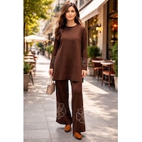 Lale Butik Kolları Ve Paçası Taş İşleme Detay Sıfır Yaka Triko Takım 17019 Kahverengi Lale Butik Kolları Ve Paçası Taş İşleme Detay Sıfır Yaka Triko Takım 17019 Kahverengi