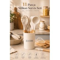Porsima 3163 Standlı Bambu Silikon 11 Parça Servis Takımı Seti Beyaz Porsima 3163 Standlı Bambu Silikon 11 Parça Servis Takımı Seti Beyaz
