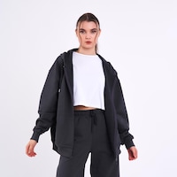 MMetalic Antrasit Kanguru Cepli Kapüşonlu Fermuarlı Oversize Kadın Sweatshirt Antrasit MMetalic Antrasit Kanguru Cepli Kapüşonlu Fermuarlı Oversize Kadın Sweatshirt Antrasit