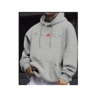 Herkesemoda Black Yazı Detaylı İçi Polarlı Kapüşonlu Sweatshirt Gri Herkesemoda Black Yazı Detaylı İçi Polarlı Kapüşonlu Sweatshirt Gri