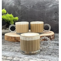 6 Lı Boncuk Desen Kulplu Cam Kupa 300 Cc Beyaz 6 Lı Boncuk Desen Kulplu Cam Kupa 300 Cc Beyaz