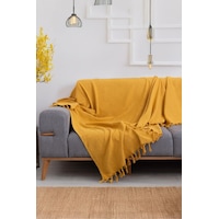 Hardal Koltuk Örtüsü Balık Sırtı Desen 180 210 Hardal
