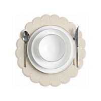Nakışlı Deri Amerikan Servis 2'li Set Çift Taraflı Yuvarlak Supla 40x40 Cm Almada Bej