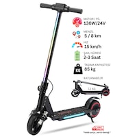 Elektrikli Çocuk Scooter - Çift Frenli Katlanabilir - Led Işıklı - Ön Çift Süspansiyonlu 8+ Siyah Elektrikli Çocuk Scooter - Çift Frenli Katlanabilir - Led Işıklı - Ön Çift Süspansiyonlu 8+ Siyah
