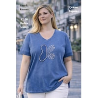 Cedy Denim Cedy - Kadın Özel Tasarım Esnek, Pul Payet, Dantel Detaylı Yıkamalı V Yaka Büyük Beden Tişört Mavi Cedy Denim Cedy - Kadın Özel Tasarım Esnek, Pul Payet, Dantel Detaylı Yıkamalı V Yaka Büyük Beden Tişört Mavi