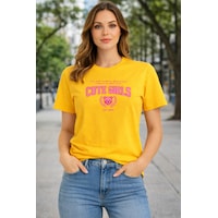 Herkesemoda Cute Girls Baskı Detaylı Basic T-shırt Sarı Herkesemoda Cute Girls Baskı Detaylı Basic T-shırt Sarı