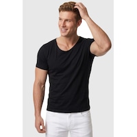 Deepsea Erkek Siyah Geniş Yaka Likralı Tişört Oval Yaka Slim Fit Eteği Oval Açık Yaka T-shirt 1801199 Siyah Deepsea Erkek Siyah Geniş Yaka Likralı Tişört Oval Yaka Slim Fit Eteği Oval Açık Yaka T-shirt 1801199 Siyah