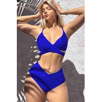 Angelsin Şık Bel Kuşak Detaylı Bikini Üstü Saks 001 Angelsin Şık Bel Kuşak Detaylı Bikini Üstü Saks 001