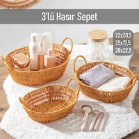 Porsima 302a 3lü Düzenleyici Oval Hasır Sepet Seti Ekmeklik Sepet Porsima 302a 3lü Düzenleyici Oval Hasır Sepet Seti Ekmeklik Sepet