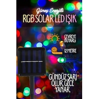 Solar 100 Ledli 12 Metre Bahçe Aydınlatma Dekorasyon Güneş Enerjili Led Işık Karışık Rgb