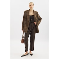 Manuka Kruvaze Ekose Blazer Ceket Kahverengi Aw25ckt00017-122 Kahverengi Manuka Kruvaze Ekose Blazer Ceket Kahverengi Aw25ckt00017-122 Kahverengi