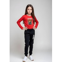 Fyk Kids Kız Çocuk Ayıcık Baskılı Bel Detayı Lastikli Alt-üst Pijama Takımı Kırmızı