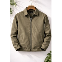 Mero Life Erkek Basic Old Money Fermuarlı Oversize Mevsimlik Polo Yaka Gabardin Kumaş Haki Ceket Mero Life Erkek Basic Old Money Fermuarlı Oversize Mevsimlik Polo Yaka Gabardin Kumaş Haki Ceket