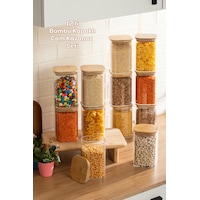 Porsima 6-4 Bambu Vakumlu Kapaklı Kare Borsilikat Cam 12li Kavanoz Seti Saklama Kabı 1250ml 9,5x15cm Porsima 6-4 Bambu Vakumlu Kapaklı Kare Borsilikat Cam 12li Kavanoz Seti Saklama Kabı 1250ml 9,5x15cm