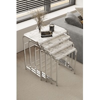 Defne 4' Lü Zigon Sehpa Gümüş Ayak Beyaz Mermer Desen 18 Mm Mdf Gümüş - Beyaz Mermer Defne 4' Lü Zigon Sehpa Gümüş Ayak Beyaz Mermer Desen 18 Mm Mdf Gümüş - Beyaz Mermer