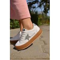 Sstar Beyaz Gümüş Kız Çocuk Cırtlı Bantlı Sneaker Spor Ayakkabı Beyaz