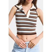 it's basic Kadın Mavi Kahve S6-103 Crop Fit Polo Yaka İnce Yazlık Triko Body it's basic Kadın Mavi Kahve S6-103 Crop Fit Polo Yaka İnce Yazlık Triko Body