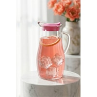 Lav Misket Cam Sürahi Tekli 1,8 L Kulplu Pembe Plastik Kapaklı Lav Misket Cam Sürahi Tekli 1,8 L Kulplu Pembe Plastik Kapaklı