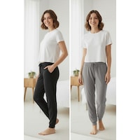Elemge %100 Pamuk 2'li Süprem Kadın Pijama Altı Compact Penye Rahat Kalıp Cepli Ipli Terletmez Siyah - Gri Siyah-gri Elemge %100 Pamuk 2'li Süprem Kadın Pijama Altı Compact Penye Rahat Kalıp Cepli Ipli Terletmez Siyah - Gri Siyah-gri