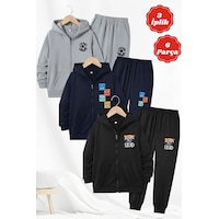 Fyk Kids 3 İplik Kalın Kışlık Baskı Detaylı Fermuarlı Kapüşonlu 6 Parça Erkek Çocuk Eşofman Takımı Gri-lacivert-siyah Fyk Kids 3 İplik Kalın Kışlık Baskı Detaylı Fermuarlı Kapüşonlu 6 Parça Erkek Çocuk Eşofman Takımı Gri-lacivert-siyah