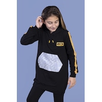 Toontoy Kız Çocuk Kanguru Cepli Reflektör Detaylı Sweatshirt Siyah