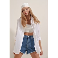 Bigdart 3900 Oversize Uzun Basic Kadın Gömlek Beyaz Bigdart 3900 Oversize Uzun Basic Kadın Gömlek Beyaz