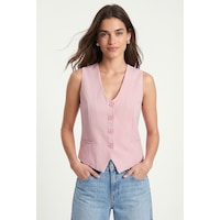 Ritnice Kadın Style Astarlı Pembe Dokuma Yelek Ritnice Kadın Style Astarlı Pembe Dokuma Yelek