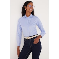 Tudors Kadın Slim Fit Dar Kesim Vucüda Oturan Uzun Kollu Gizli Düğme Detaylı Mavi Basic Gömlek-35556 Mavi Tudors Kadın Slim Fit Dar Kesim Vucüda Oturan Uzun Kollu Gizli Düğme Detaylı Mavi Basic Gömlek-35556 Mavi