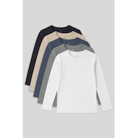 Standart Fit Basic O Yaka 5li Paket Unisex Çocuk T-shirt - 11329 Beyaz-krem-lacivert Standart Fit Basic O Yaka 5li Paket Unisex Çocuk T-shirt - 11329 Beyaz-krem-lacivert