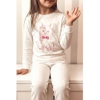 Cigit Kedi Baskılı Pijama Takım 2-8 Yaş Ekru Ekru