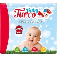 Baby Turco Islak Bebek Havlusu 3'Lü Paket 180'Li Baby Turco Islak Bebek Havlusu 3'Lü Paket 180'Li