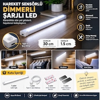 Hareket Sensörlü Şarjlı Led Lamba 30 Cm Beyaz Renk Hareket Sensörlü Şarjlı Led Lamba 30 Cm Beyaz Renk