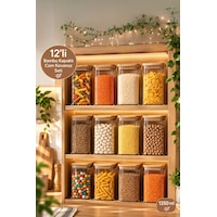 Porsima 6-4 Bambu Vakumlu Kapaklı Kare Borsilikat Cam 12li Kavanoz Seti Saklama Kabı 1250ml 9,5x15cm Porsima 6-4 Bambu Vakumlu Kapaklı Kare Borsilikat Cam 12li Kavanoz Seti Saklama Kabı 1250ml 9,5x15cm