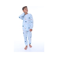 Zuzunga Yıldız Nota Desenli Bej Unisex Pijama Takımı Mavi