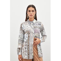 Sateen Klasik Desenli Gömlek - Camel Sateen Klasik Desenli Gömlek - Camel
