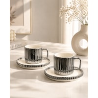 2 Kişilik Porselen Çizgili Modern Kahve Fincanı Takımı Seti 100ml Gümüş 2 Kişilik Porselen Çizgili Modern Kahve Fincanı Takımı Seti 100ml Gümüş