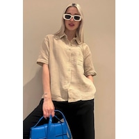 Madmext Bej Muslin Kumaş Basic Kadın Gömlek Mg1784-bej Bej Madmext Bej Muslin Kumaş Basic Kadın Gömlek Mg1784-bej Bej