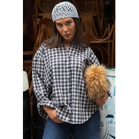 Madmext Lacivert Oversize Kareli Kadın Gömlek Mg2822 Madmext Lacivert Oversize Kareli Kadın Gömlek Mg2822