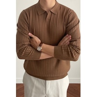 Erkek Kahverengi Slim Fit Uzun Kollu Polo Yaka Triko Kazak Kahverengi Erkek Kahverengi Slim Fit Uzun Kollu Polo Yaka Triko Kazak Kahverengi