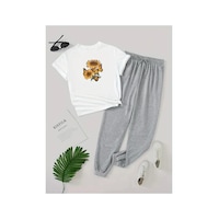 Medinenur Kelebek Ve Ayçiçeği Baskılı T-shirt Eşofman Altı Jogger Rahat Kalıp Eşofman Takım Beyaz Medinenur Kelebek Ve Ayçiçeği Baskılı T-shirt Eşofman Altı Jogger Rahat Kalıp Eşofman Takım Beyaz