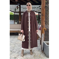 Rabia Şamlı Yakut Angora Triko Kap Kahve Normal