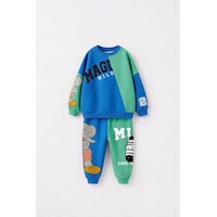 Çocuk Magu Ve Milo Baskılı Mavi Yeşil Sweatshirt Ve Eşofman Altı Takımı Çok Renkli Çocuk Magu Ve Milo Baskılı Mavi Yeşil Sweatshirt Ve Eşofman Altı Takımı Çok Renkli