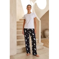 Remsa Kadın Viskon Kumaş Desenli Penye Tek Pijama Alt 41 Siyah05