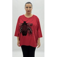 Büyük Beden Viskon Taşlı İnci Detaylı Kanguru Cepli Kapri Kol Oversize Kadın Sweat Kırmızı Büyük Beden Viskon Taşlı İnci Detaylı Kanguru Cepli Kapri Kol Oversize Kadın Sweat Kırmızı